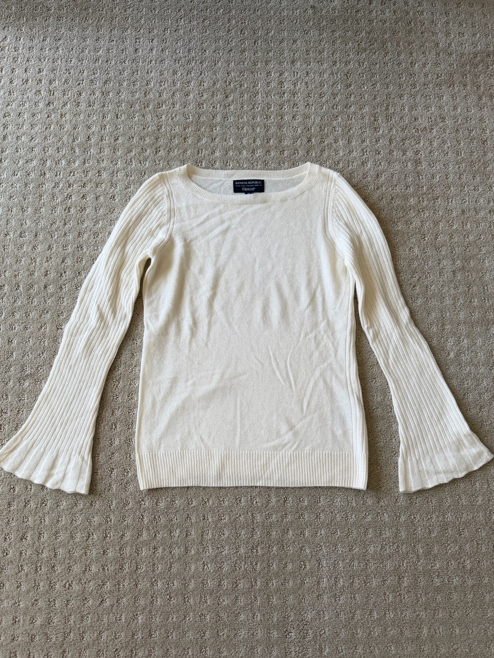 NWOT Banana Republic Women’s Cream Ribbed Bell-Sleeve Sweater, Size XS